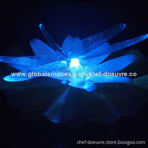 Garden Decor Solar Floating Lotus with Dragonfly and LED